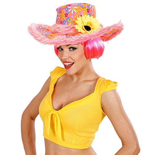 NET TOYS Hippie Hut Plüschhut pink Blumen Hut 70er Kopfbedeckung Fasching Karneval Blumenhut Faschingshut von NET TOYS