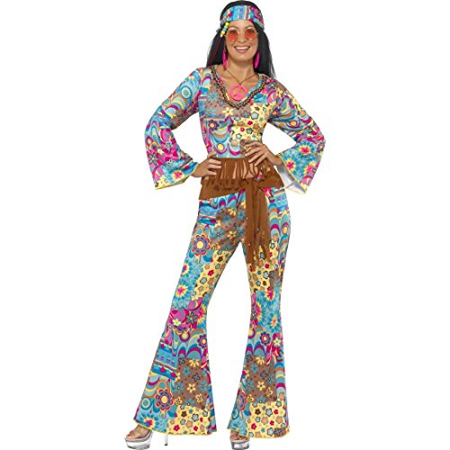 NET TOYS Hippie Kostüm Damen 70er Jahre Outfit S 36/38 Hippiekostüm Flower Power Damenkostüm Mottoparty Verkleidung Blumen Faschingskostüm von NET TOYS