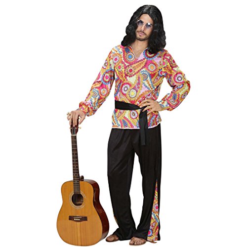 NET TOYS Hippie Outfit Herren 70er Jahre Kostüm L 52 Hippiekostüm Hemd Hose Gürtel Bunte Hippiehose 70s Flower Power Hippiehemd Hippieoutfit Fasching Karnevalskostüm Männer von NET TOYS