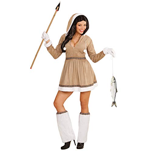 NET TOYS Hübsches Eskimo-Kleid für Frauen - Beige-Weiß S (34/36) - Cooles Damen-Kostüm Inuit - Genau richtig für Fasching & Kostümfest von NET TOYS