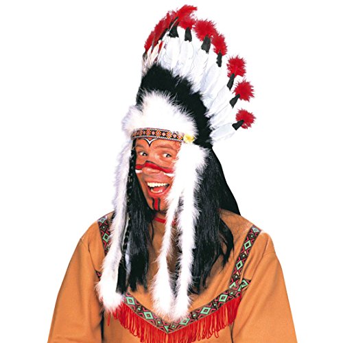 NET TOYS Indianer Kopfschmuck Federn Federschmuck Federkopfschmuck Haarschmuck Indianerschmuck schwarz Weiss Häuptlingsschmuck Kostüm Zubehör von NET TOYS