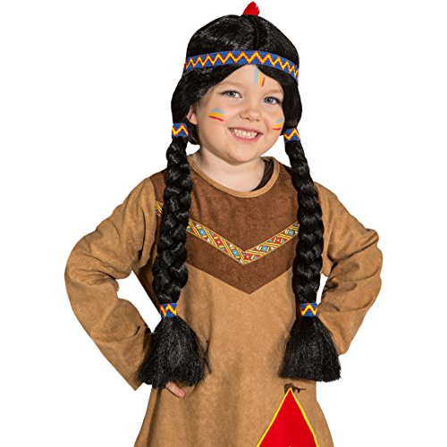 NET TOYS Indianerperücke Kinder Indianer Perücke Apache Kinderperücke Pocahontas Zopfperücke Schwarze Langhaarperücke Squaw Faschingsperücke Mädchen Karneval Kostüme von NET TOYS