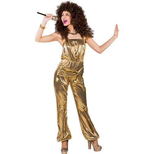 NET TOYS Jumpsuit Gold Disco Overall Damen 34/36 (XS/S) Party Outfit 70er Siebziger Kostüm Frauen von NET TOYS