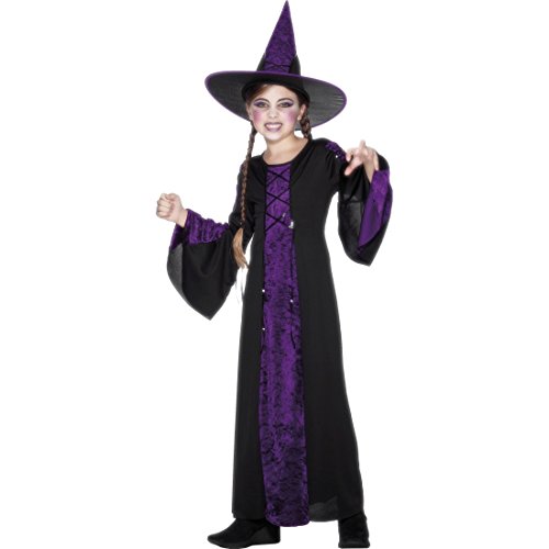 NET TOYS Kinder Hexenkostüm Hexen Kostüm mit Hut M 7-9 Jahre 128-140 cm Hexe Halloweenkostüm Magierin Kinderkostüm Zauberin Faschingskostüm Witch Kleid Horrokostüm Mädchen Kostüme Fasching von NET TOYS