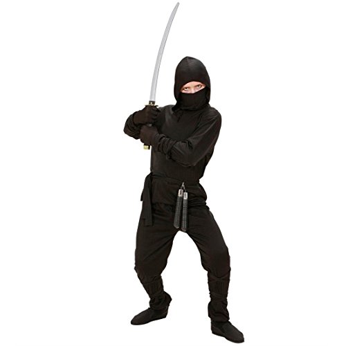 NET TOYS Kinder Ninja Kostüm Samurai Krieger Kämpfer Kinderkostüm Ninjakostüm schwarz L 156cm 11-13 Jahre von NET TOYS