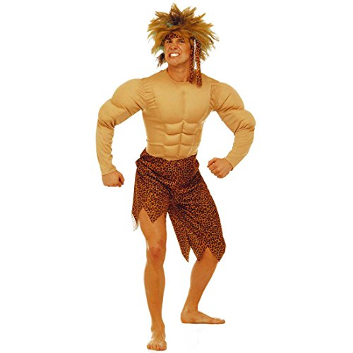 NET TOYS Kostüm Tarzan Jungelman Dschungelkostüm Steinzeit Urwald Muskelkostüm für Herren Karneval L 50/52 von NET TOYS