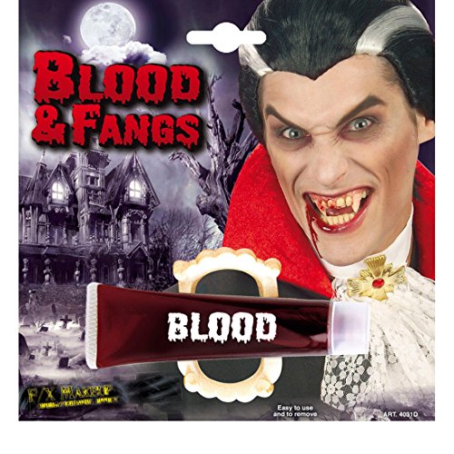 NET TOYS Kunstblut Blutgel in der Tube mit Vampirzähnen Kunst Theater Halloween Fasching Karneval Blut Grusel Horror von NET TOYS