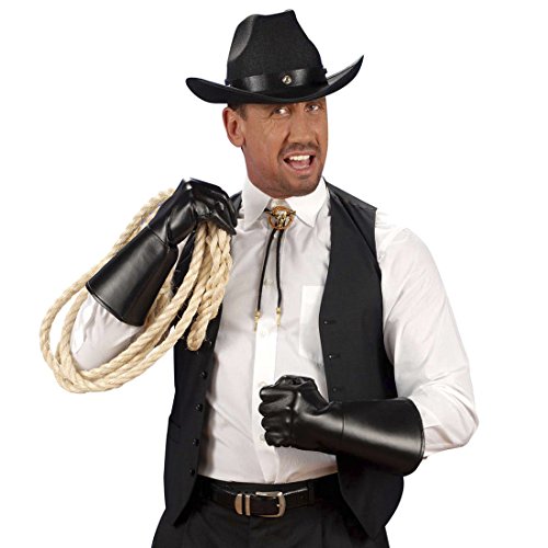 NET TOYS Lederhandschuhe schwarz Handschuhe Leder Optik Cowboy Herrenhandschuhe Western Fingerhandschuhe Zorro Bandit Kunstlederhandschuhe Gothic Accessoires Karneval Kostüm Zubehör von NET TOYS