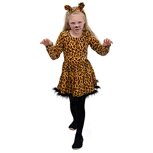 NET TOYS Leoparden-Kostüm für Kinder, Braun-Schwarz 140, 8-9 Jahre, Karneval Mädchen Verkleidung Wildkatze mit Body, Rock & Haarreifen von NET TOYS