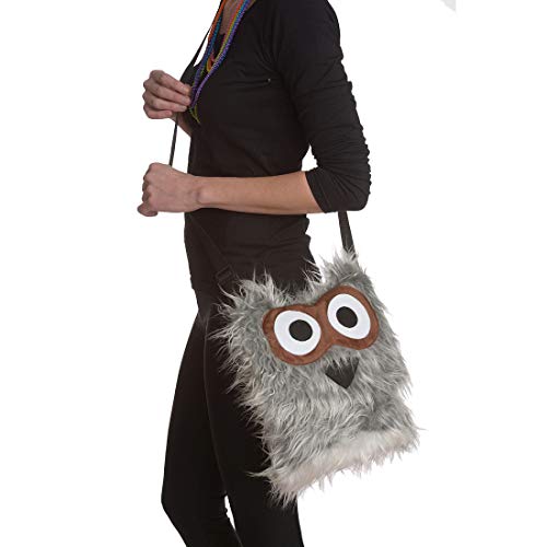 NET TOYS Lustige Eulen Umhängetasche für Damen - Grau-Braun 30x25cm - Tierisches Party-Accessoire Uhu Damentasche Vogel - Wie geschaffen für Straßenkarneval & Fasching von NET TOYS