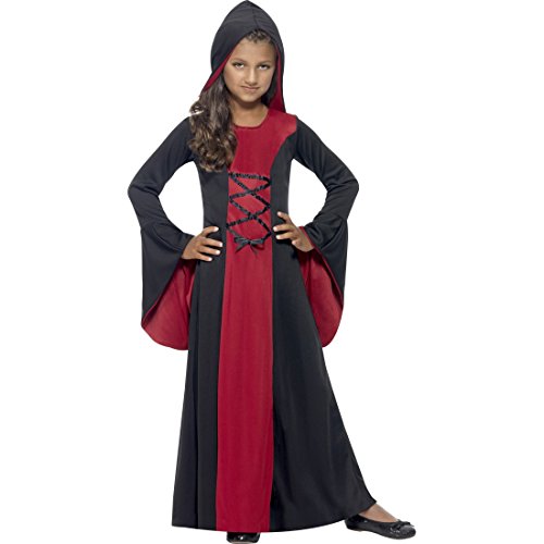 NET TOYS Mittelalter Kostüm Kinder Gothic Kleid mit Kapuze L, 10-12 Jahre, 145-158 cm Kapuzenkleid Mädchen Vampir Kostüm Kind von NET TOYS