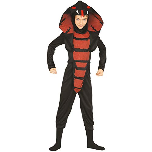 NET TOYS Ninja-Kämpfer Jungen Kostüm, Schwarz-Rot 7-9 Jahre, 127-132cm, Originelle Kinder-Verkleidung Samurai im Cobra-Look für Fasching & Karneval von NET TOYS