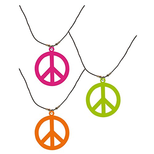 NET TOYS Orangene Hippiekette Zeichen Hippie Ketten Kette Peacezeichen Peace Flower Power Karneval Fasching von NET TOYS