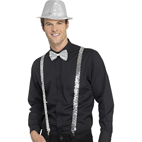 NET TOYS Paillettenhosenträger Glitzer Hosenträger Silber Hosenhalter Showstar Suspenders Bühnenoutfit von NET TOYS