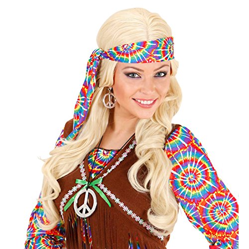 NET TOYS Peace Schmuck Set Hippie Kette und Ohrringe Silber, 60er/70er Jahre Halskette und Creolen, Friedenssymbol Woodstock Anhängerkette Flower Power Kostüm Accessoires von NET TOYS