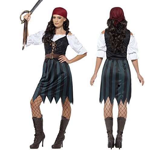 NET TOYS Piratenkostüm Damen Piratinnenkostüm L 44/46 Damenkostüm Seeräuberin Piratin Kostüm Freibeuterin Piraten-Outfit Frauen Faschingskostüm Piratenbraut von NET TOYS