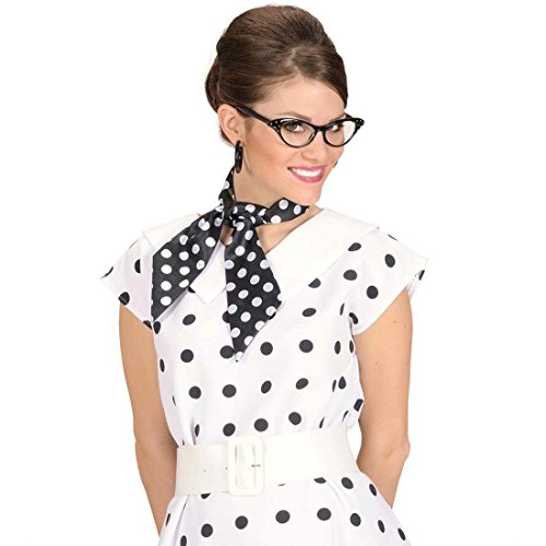 NET TOYS Pünktchen Haar Tuch Retro Satin Halstuch schwarz-weiß gepunktet Polka Dots Satintuch Rockabilly Punkte Schal Fifties Haartuch Mottoparty Kostüm Zubehör von NET TOYS