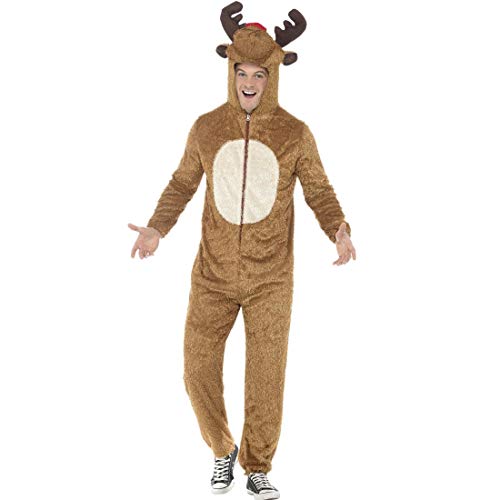 NET TOYS Rentier-Kostüm für Damen & Herren - Braun M (48/50) - Tierische Unisex-Verkleidung Reindeer Jumpsuit - EIN Highlight für Weihnachten & Straßenkarneval von NET TOYS