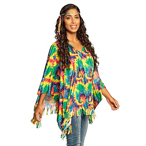 NET TOYS Retro Hippie Poncho mit Stirnband - Originelle Damen-Verkleidung Flower Power Kostüm - EIN Blickfang für Festival & Karneval von NET TOYS