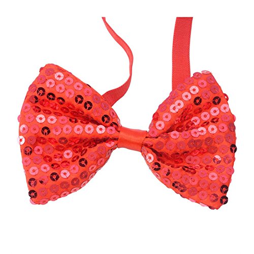 NET TOYS Rote Pailletten Fliege Clown Schleife rot Schlagerparty Paillettenfliege Paillettenschleife Glitzer Accessoire Karneval Kostüm Zubehör von NET TOYS