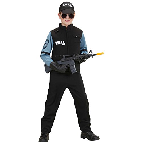 NET TOYS SWAT Kinderkostüm Polizeikostüm Kinder M 140 cm 8 10 Jahre Faschingskostüm Polizist Karnevalskostüm Spezialeinheit Jungenkostüm Agent Mottoparty Polizei von NET TOYS