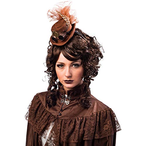 NET TOYS Schicker Steampunk-Mini-Hut mit Federn für Frauen | Braun | Hochwertiges Damen-Kostüm-Zubehör Viktorianischer Kopfschmuck | Ideal für Fastnacht & Halloween von NET TOYS