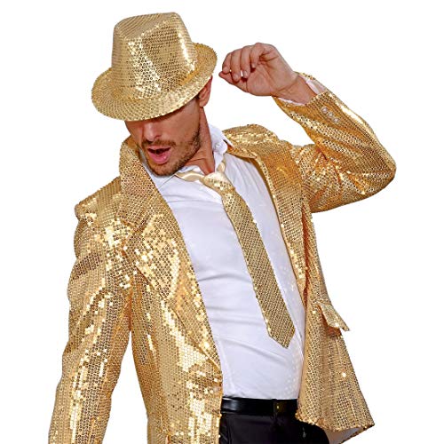 NET TOYS Schmale Glitzer-Krawatte für Damen & Herren - Gold - Extravagantes Unisex-Accessoire Pailletten-Schlips - Wie geschaffen für Karneval & Themenabend von NET TOYS