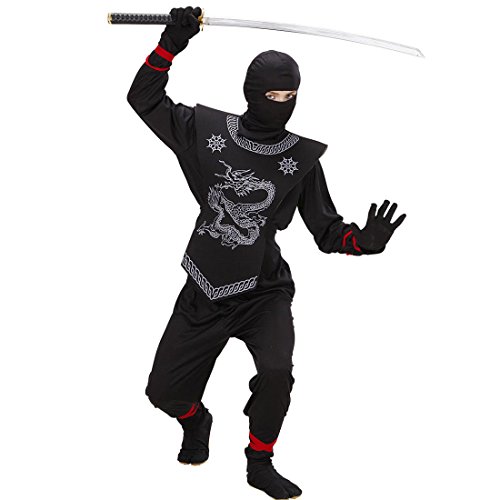 NET TOYS Schwarzer Ninja Kostüm Kinder, Gr. 158 11-13 Jahre, Samurai Kinderkostüm, Asia Kämpfer Kriegerkostüm, Japan-Krieger Faschingskostüm, Karneval Jungenkostüm von NET TOYS