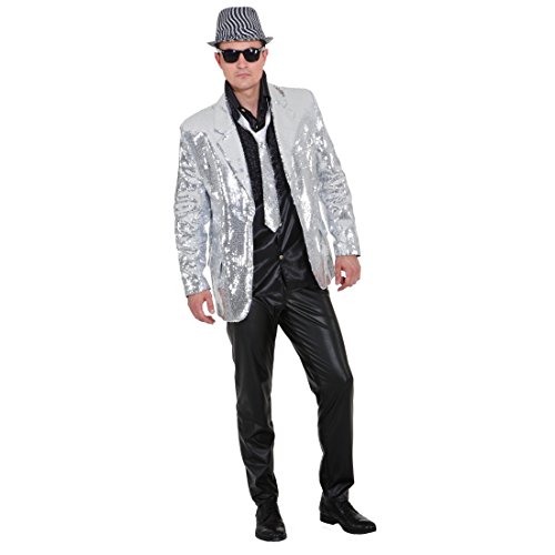 NET TOYS Showjacket Silber Pailletten Jacke Glitzerjacke Showmaster Glitzer Pailletten Show Jacket Paillettenjacke Herrenjacke XL 56/58 von NET TOYS