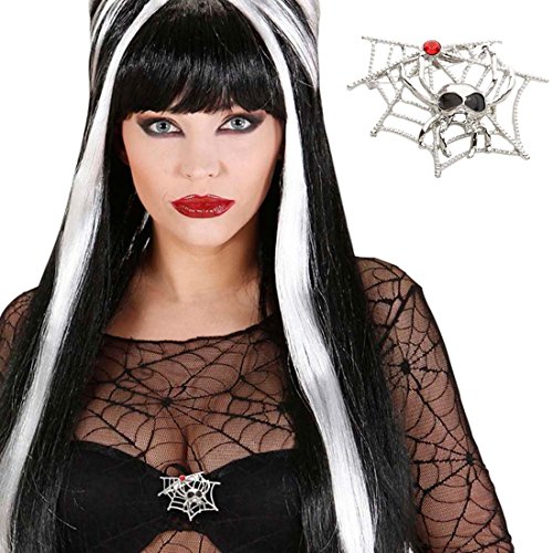 NET TOYS Spinnen Brosche Hexen Pin Silber Spinnweben Badge Spinnennetz Schmuck Gothic Vampir Anstecker Halloween Kostüm Accessoire von NET TOYS