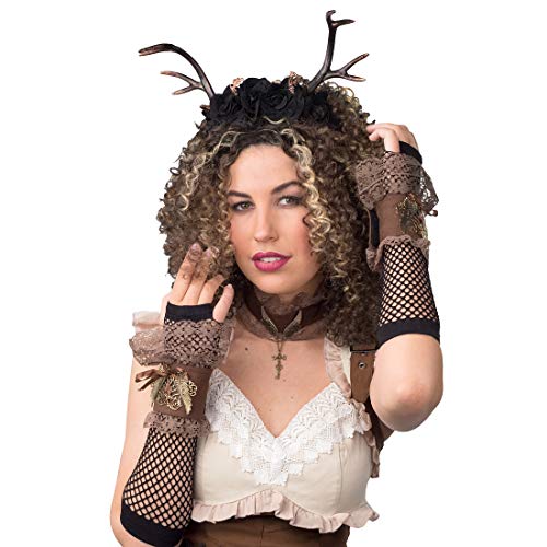 NET TOYS Stilvolles Steampunk-Set mit Spitze - Braun-Gold - Elegantes Damen-Kostüm-Zubehör Halsband & Manschetten (ohne Netzstulpen) - Wie geschaffen für Fasching & Kostümfest von NET TOYS