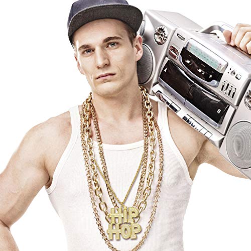 NET TOYS Stylische Hip-Hop Kette - Gold - Funkelnder Party-Halsschmuck Rapper Halskette - Bestens geeignet für Fasching & Karneval von NET TOYS