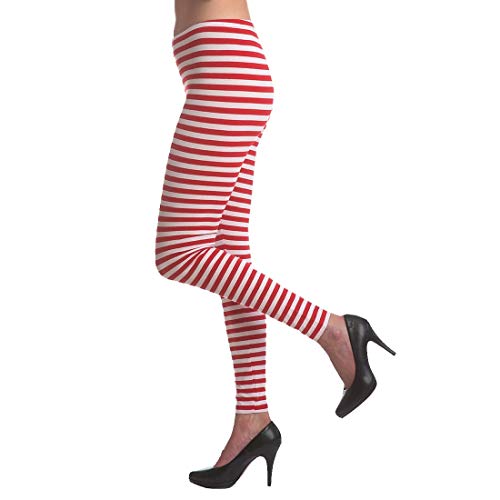 NET TOYS Stylische Ringel-Leggings Pierrot - Rot-Weiß L/XL (44-50) - Aufregendes Damen-Kostüm-Zubehör Tights Harlekin Jeggings mit Streifen - Genau richtig für Mottoparty & Karneval von NET TOYS