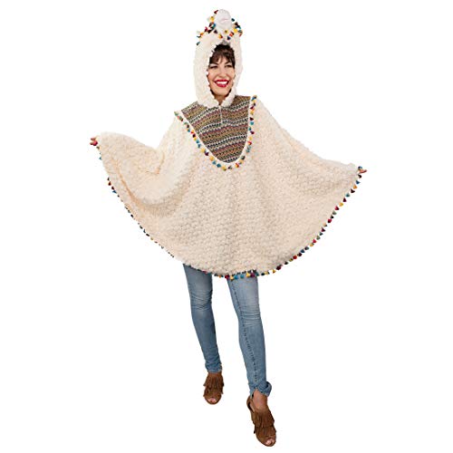 NET TOYS Süßer Alpaka-Poncho mit Kapuze für Erwachsene - Witziges Damen-Kostüm Überwurf Kamel - Bestens geeignet für Mottoparty & Karneval von NET TOYS