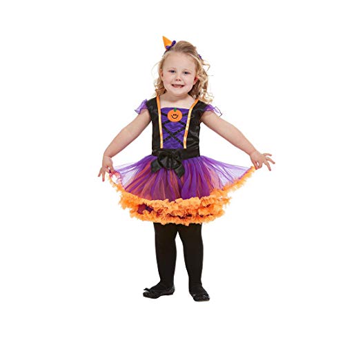 NET TOYS Süßes Kürbis-Kostüm für Mädchen - Violett T1, 1-2 Jahre, 85-89 cm - Hinreißendes Kleinkinder-Outfit Hexe mit Haarband - Perfekt geeignet für Halloween & Kinder-Fasching von NET TOYS