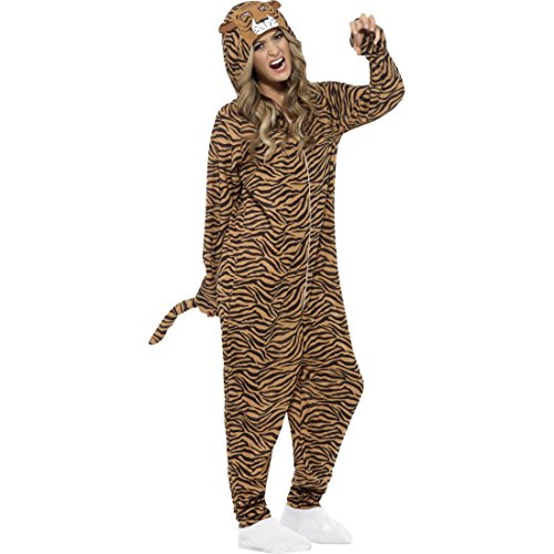 NET TOYS Tigerkostüm Jumpsuit Tiger Kostüm M 40/42 Ganzkörper Katzenkostüm Tierkostüm Raubkatze Overall Zoo Katze Damenkostüm Wildkatze Tier Faschingskostüm Karneval Kostüme Damen von NET TOYS