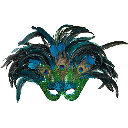 NET TOYS Venezianische Maske Pfau für Erwachsene | ca. 40 x 60 cm | Hochwertiges Frauen-Kostüm-Zubehör Karneval in Venedig | EIN Blickfang für Fasching & Maskenball von NET TOYS