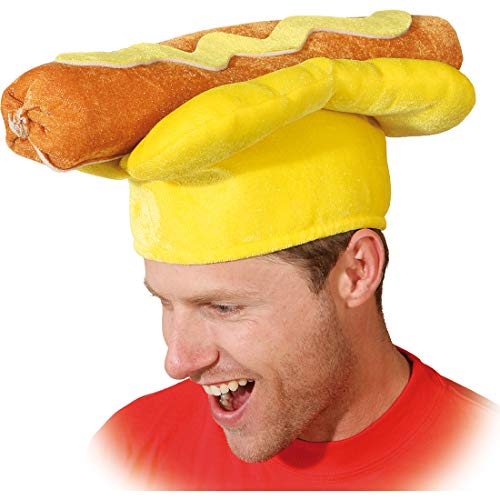 NET TOYS Witziger Hot-Dog-Hut für Erwachsene - Gelb-Braun Kopfweite 60 - Originelle Unisex-Kopfbedeckung Würstchen Faschingshut Fast Food von NET TOYS