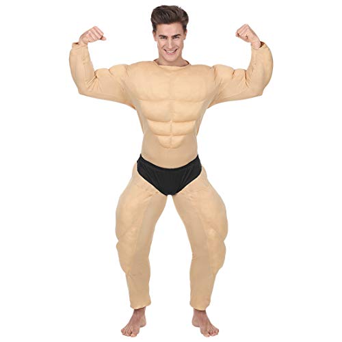 NET TOYS Witziger Muskel-Anzug Poser für Herren | Hautfarben-Schwarz in Größe L (52) | Ausgefallene Männer-Verkleidung Muskelprotz Overall | Der Hit für Fasching & Karneval von NET TOYS