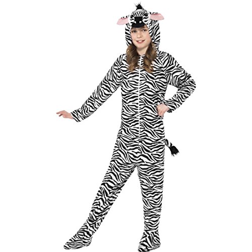 NET TOYS Zebrakostüm Kinder Kinderkostüm Zebra M, 7-9 Jahre, 130-143 cm Overall Wildpferd Jumpsuit Tier von NET TOYS