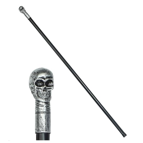 NET TOYS Zerlegbarer Totenkopfstab - Schwarz-Silber 105 cm - Gruseliges Unisex-Kostüm-Zubehör Skelett Spazierstock von NET TOYS