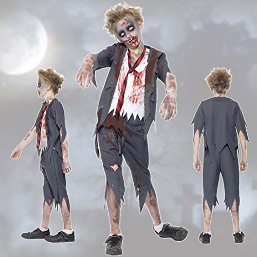 NET TOYS Zombie Kinderkostüm Zombiekostüm Schüler L 152/164 9 12 Jahre Gruseloutfit Schuljunge Halloweenkostüm Untoter Horrorkostüm Schulkind Outfit Kinderfasching von NET TOYS