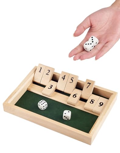 NETONDA Shut The Box Spiel 2-Spieler Würfelspiel Familie Holzspiele Klappbrett Spiel Mathematik Lernspielzeug Kinder ab 3 4 5 6 7 Jahre Reisespiele Erwachsene Tisch Spiel von NETONDA