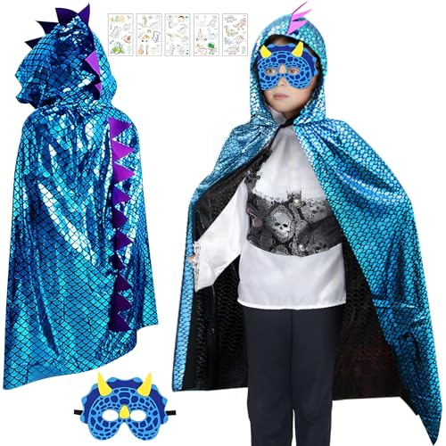 NEUFOOD Dinosaurier Umhang kinder,Karneval Kostüm Kinder,Dino kostüm mit Maske für Junge Mädchen,Drachen Mantel Kleidung für Rollenspiel Karneval Themenparty Maskerade von NEUFOOD