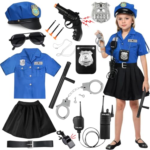 Polizei Kostüm Kinder, Polizei Kostüm Mädchen Polizei Kostüm für Kinder,mit Polizei Spielzeug Polizei Ausrüstung Polizist Hemd Rock Cop Mütze,für Halloween Kostüm Faschingskostüme Karneval Mädchen von NEUFOOD