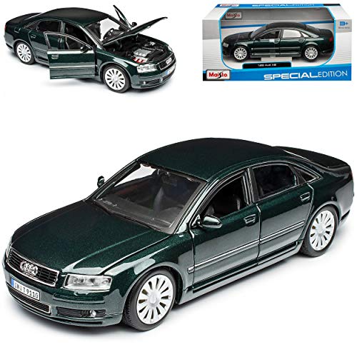 NEW A*U*D*I A8 D3 Limousine Dunkel Grün Fast Schwarz 2. Generation 2002-2010 1/26 1/24 Maisto Modell Auto mit individiuellem Wunschkennzeichen von NEW