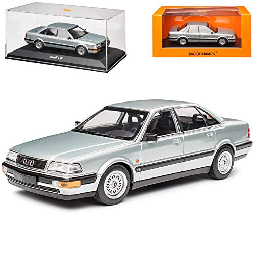 NEW A*U*D*I V8 4C 100 Limousine Silber Metallic 1988-1994 1/43 Minichamps Maxichamps Modell Auto mit individiuellem Wunschkennzeichen von NEW