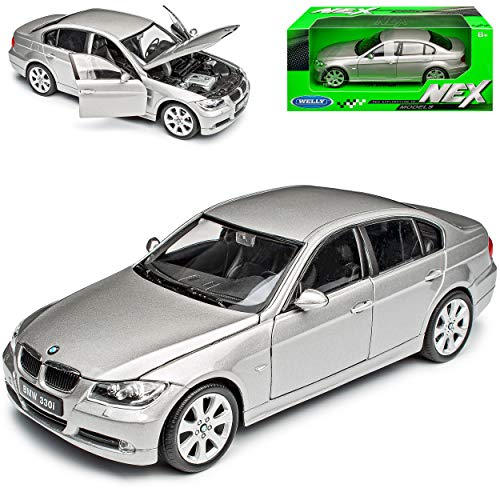 NEW B*M*W 3er E90 Limousine Grau 2005-2012 1/24 Welly Modell Auto mit individiuellem Wunschkennzeichen von NEW