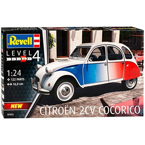 Citroen 2CV Cocorico Weiss Rot Blau Ente 1949-1990 07653 Bausatz Kit 1/24 Revell Modell Auto mit individiuellem Wunschkennzeichen von NEW