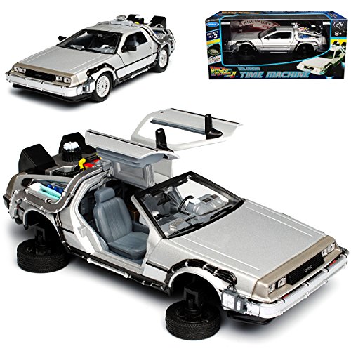 NEW Delorean DMC Zurück in die Zukunft Teil 2 mit anklappbaren Rädern 1/24 Welly Modell Auto mit individiuellem Wunschkennzeichen von NEW